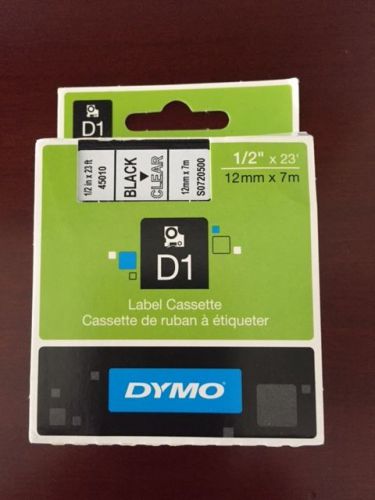 Dymo d1 standard labels tape, black on clear, 0.5&#034; x 23&#034; new in box, list $19.99 for sale