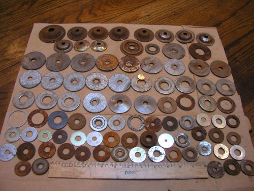 90 Large Washers, 5 pounds 6 ounces, 1.75 to 2.75 inches, used