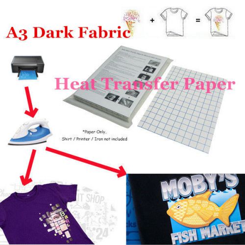 T-Shirt Inkjet Iron-On Heat Transfer Paper For Dark Fabric Cloth, A3 16.5x11.7in