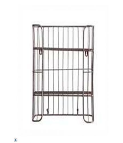 14&#034;L x 5-1/2&#034;W x 16&#034;H Metal Wire Shelf w/ 2 Shelves &amp; 2 Hooks, Distressed Silver