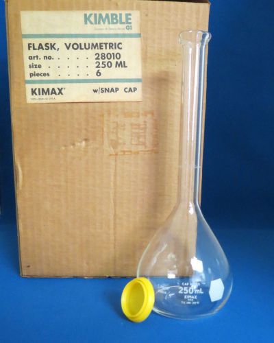 6 new kimax 250ml volumetric flasks w/ snap caps class b # 28010-250 for sale