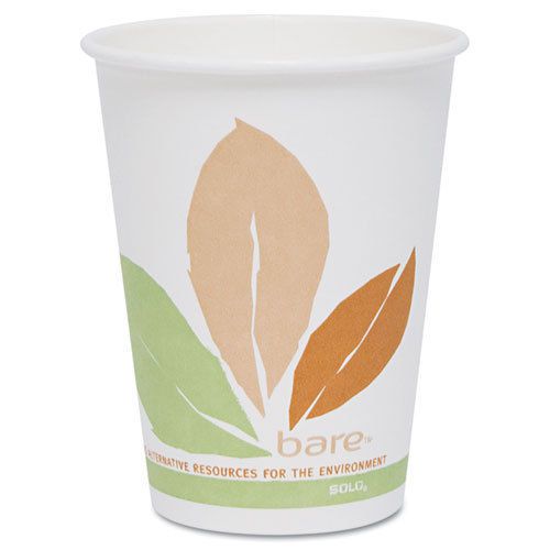 Bare PLA Hot Cups, White w/Leaf Design, 10oz, 300/Carton