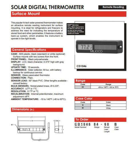 Walk  in Cooler Thermometer Solar Digital