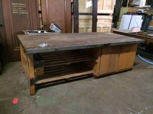 Large Vintage Work Bench Table Storage Inspection Layout Display Salvage School