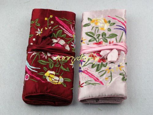 Wholesale2pcs Chinese Vintage Embroidere Silk Jewelry Rolls Pouch Gift Bag Purse