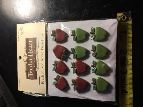 TENDER HEART 12 FRESH PICKED APPLE PUSH PINS 3/4 INCH RED GREEN 2012
