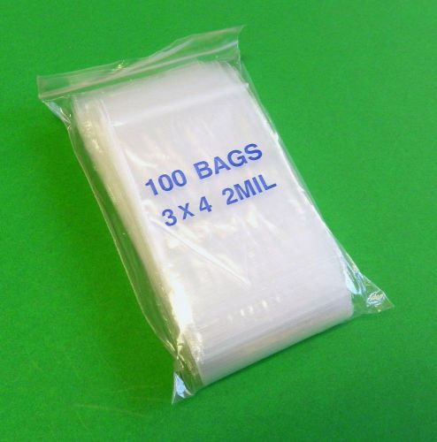 100 - 3&#034; x 4&#034; 3x4 Zip Lock Ziplock Plastic Bags 2 MIL