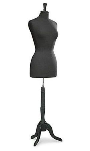 Black Female Fully Pinnable Mannequin Dress Form 37&#034;26&#034;36&#034; On Black Wooden Tr...