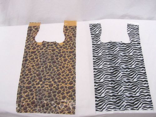 500 Zebra &amp; Leopard print T-Shirt Bags w/Handles 8&#034; x 5&#034; x 16&#034; gift party retail