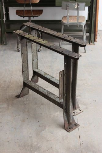 Vintage industrial machine age heavy duty workbench table legs iron steel 1940s for sale
