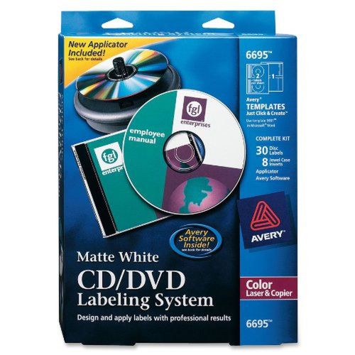 Avery CD/DVD Design Kit 30 Labels &amp; 8 Inserts for Color Laser Printers (6695)