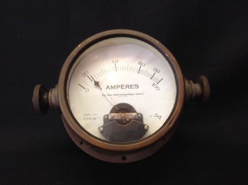 Vintage French Amp Gauge, Brass Body w/ Large Connectors