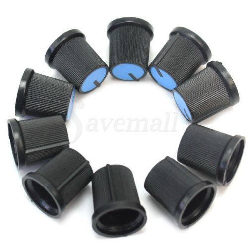 10 Volume Control Rotary Knobs Black for 6mm Dia Knurled Shaft Potentiometer