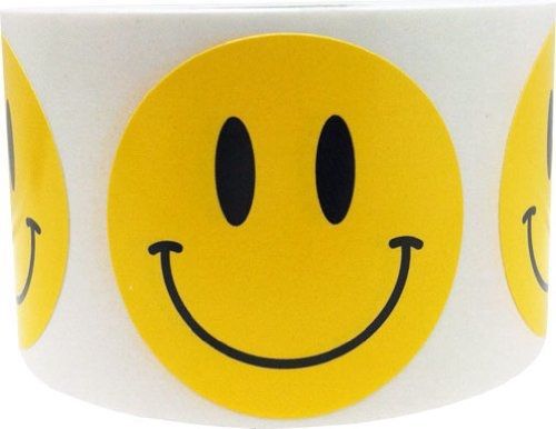 InStockLabels.com Yellow Smiley Face Happy Stickers 1 1/2&#034; Inch Round Circle