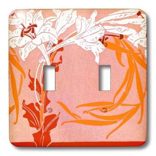 3dRose LLC lsp_11165_2 Orange and White Nouveau, Double Toggle Switch
