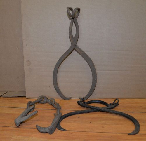 3 antique adirondack collectible logging tongs carrier ice early mountain tools for sale