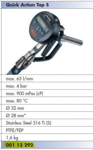 LIQUID MEASURING SYSTEM . WITH QIUCK ACTION NOZZLE all German made by FLUX ,,NEW