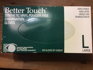 Better Touch Box of 100 Synthetic Vinyl Powder Free Examination Gloves Size L