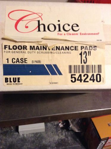 13&#034; Blue Floor Cleaning Maintenance Pads Box of 5. NIB By Choice 54240