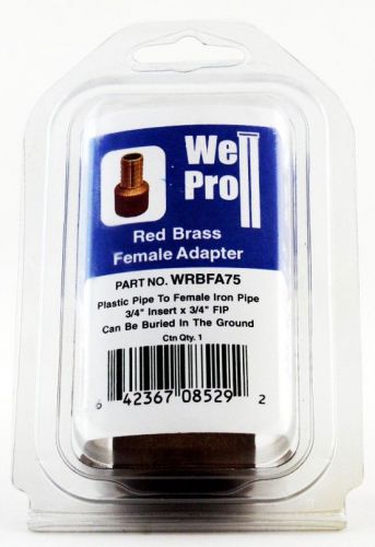 Well Pro Red Brass Female Adapter 3/4&#034;Insert x 3/4&#034;FIP Part No WRBFA75 Brass New