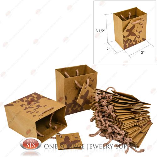 12 Brown Kraft Butterfly Paper Tote Gift Merchandise Bags 3&#034; x 2&#034; x 3 1/2&#034;H