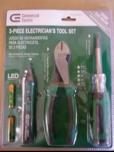 3 Piece Electrician&#039;s Tool Set Wire Cutting Pliers Screwdriver Voltage Detector