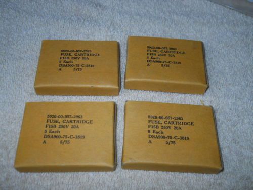 20) NEW F15BR250V20A MIL-Spec Fuses, 20 Amps, 250 Volts, Size 9/16&#034; x 2&#034;
