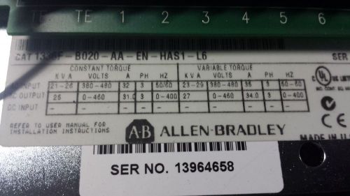 ALLEN BRADLEY 1336-B020-AA-EN-HAS1-L6 DRIVE 20HP 460VAC/60HZ 3PHASE *NEW NO BOX*