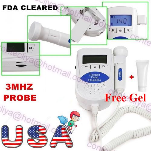 Ce fda lcd hand-held pocket fetal doppler,baby heart beat monitor+ gel, 3m probe for sale