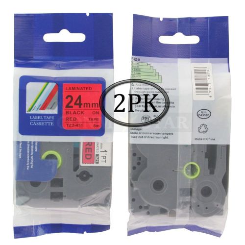 2pk Black on Red Tape Label Compatible for Brother P-Touch TZ TZe 451 24mm 1&#034;