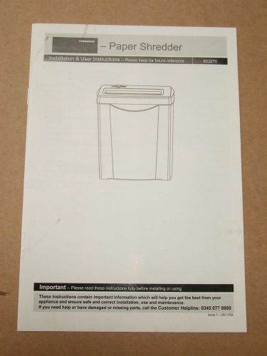 Powerbase Xtreme VS1008CT Sheet Paper Shredder User Manual Booklet Instructions