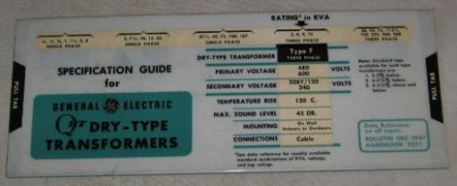 *1959 GE QHT Dry-Type Transformer Specification Guide*Data Slide Selector Chart*