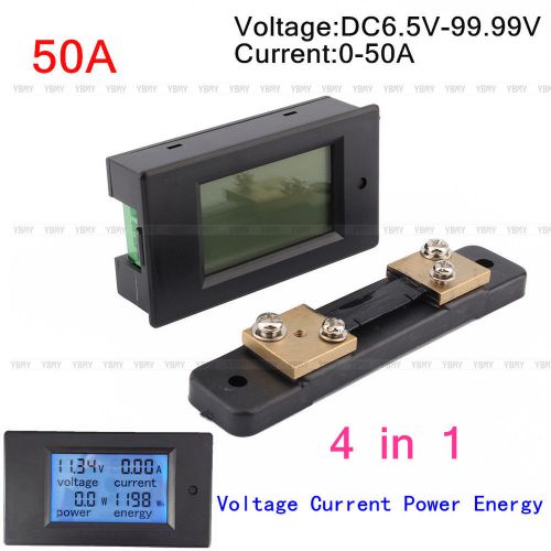 DC 50A 4 in 1 LCD Voltage Current KWh Watt Power Energy  Monitor Combo Meter
