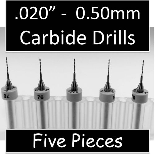 .020&#034; 0.50mm #76 - Five Carbide Drill Bits - Models Hobby PCB CNC Dremel R/S