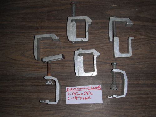 5 Aluminum C-Clamps (3) 1 1/8&#034; X 2 1/8&#034; &amp; (2) 1 5/8&#034; X