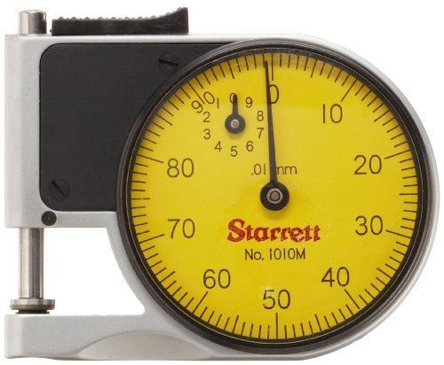 Starrett 1010MZ Dial Indicator Pocket Gage, 9.525mm Stem Dia., Yellow Dial,