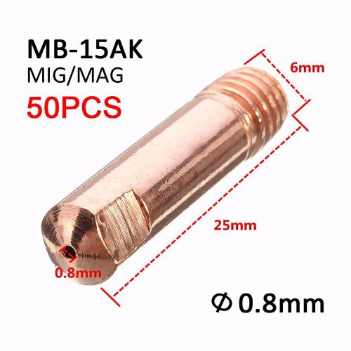 Pack of 50pcs mb-15ak mig/mag welding torch contact tip m6 thread 0.8mm x 25mm for sale