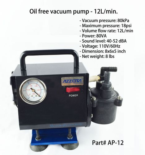 Azzota Oil Free Vacuum Pump, 12l/min, 80kpa, 18psi, 80VA