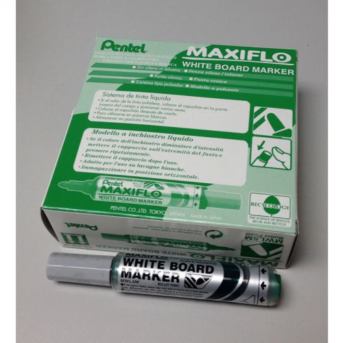 Pentel mwl5m maxiflo whiteboard marker (medium bullet point) (12pcs) - green ink for sale