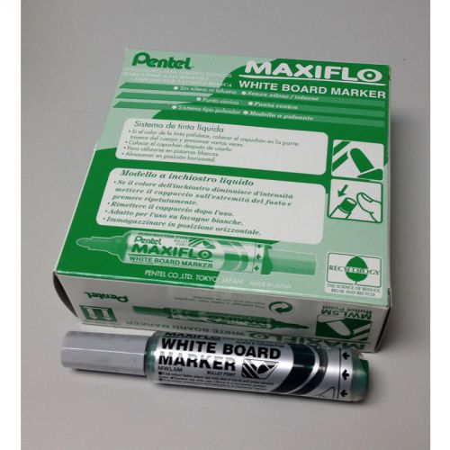 Pentel MWL5M MAXIFLO Whiteboard Marker (Medium Bullet Point) (12pcs) - Green Ink