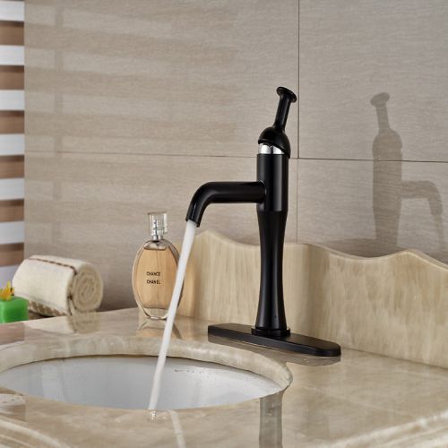 Black painting baked bathroom sink mixer faucet w/ deck plate creative basin tap for sale