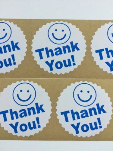 50 Thank You Smiley  2&#034; Starburst Light Blue NEW Stickers Thank You Big Smiley