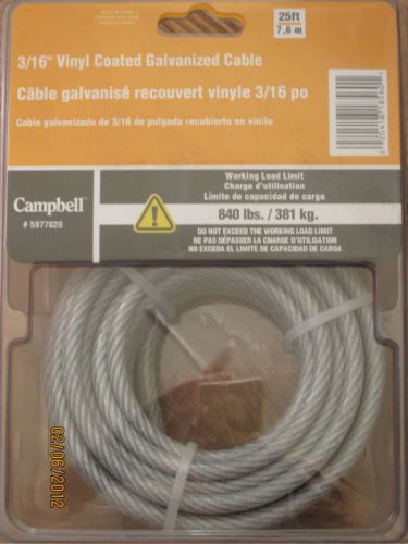 Campbell 3/16&#034; Vinyl Coated Galvanized Cable - 25&#039; -Working Load Limit 840 Lbs!
