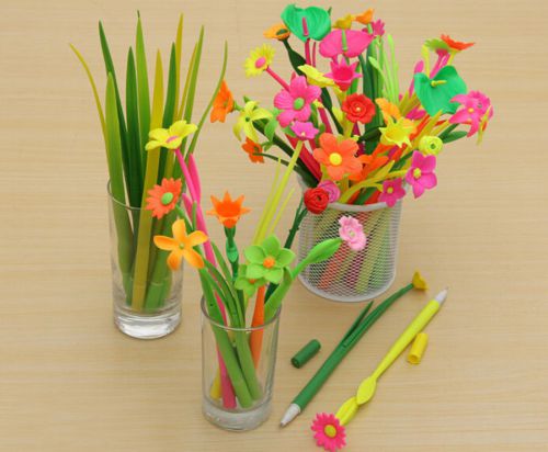 Cute Flower Pens 12pcs/lot Gel Ballpoint Pen Desktop Home School Office Decorate