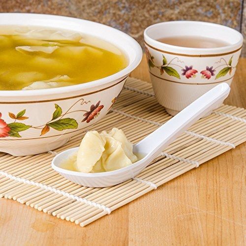 12ct get white melamine chinese won ton soup spoons asian rice scoop set 6030-w for sale