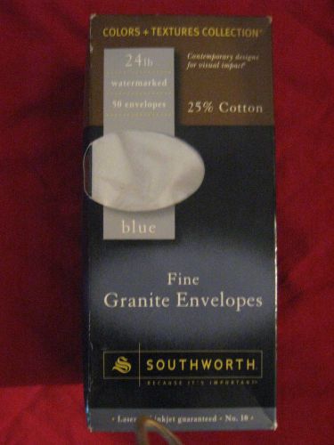 50  Southworth Fine Granite Envelopes  . #10 size, Blue  25% Cotton