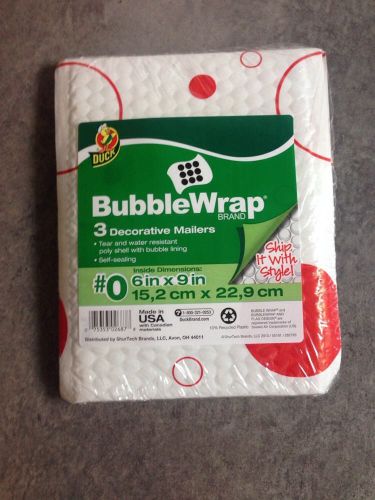 3 Decorative Bubble Mailers Red Dots, Bubble Wrap Brand by Duck 6&#034; x 9&#034;, #0