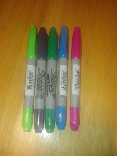 5 Sharpie Fine and Ultra Fine Twin Tip Markers Pink Green Purple Lime Blue NEW