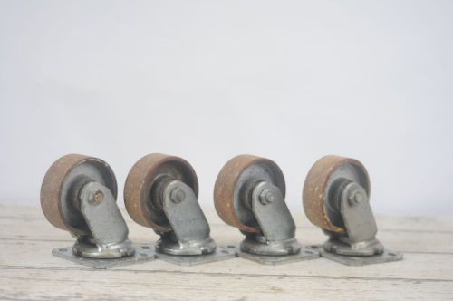4 Used ALBION Swivel Cast Iron Steel Industrial Caster Wheels 4 x 1.5&#034; Hvy Duty