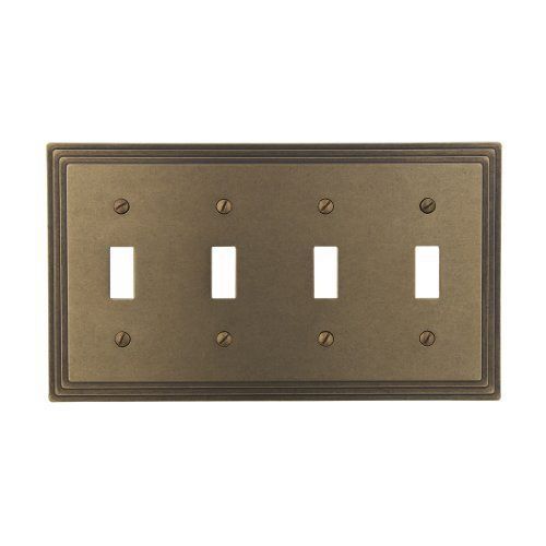 Amerelle 84T4RB Steps Cast Metal Four Toggle Wallplate, Rustic Brass New